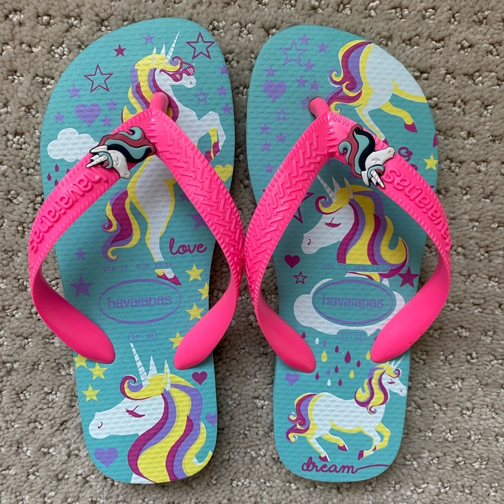 Havaianas unicorn flip flops, size 2